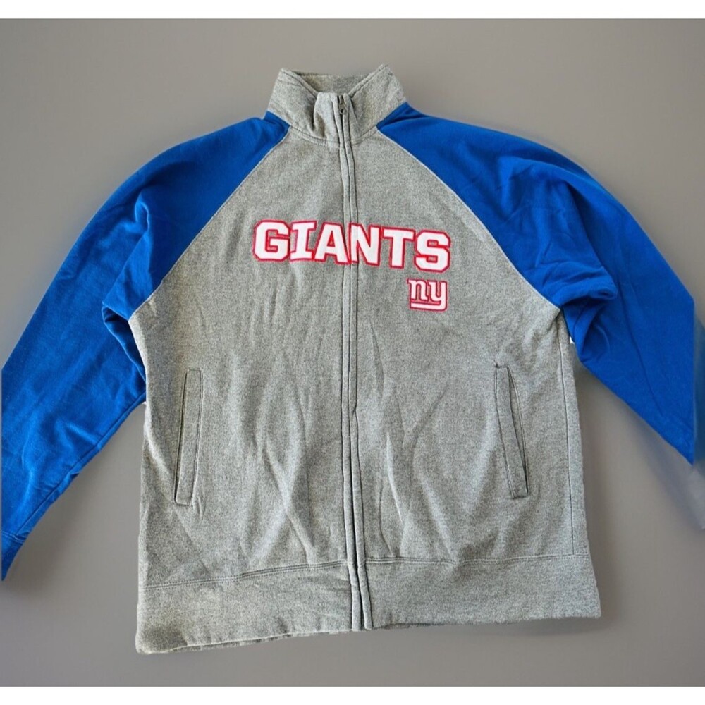 new york giants nfl full zip sweatshirt gray blue football fan gear men's large